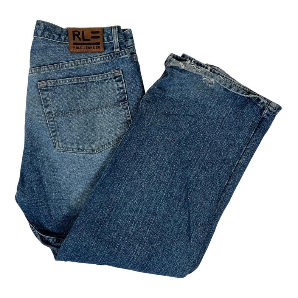 Vintage Polo Jeans Co Jeans Mens 34x30 Blue Relaxed Straight Denim Distress Y2K